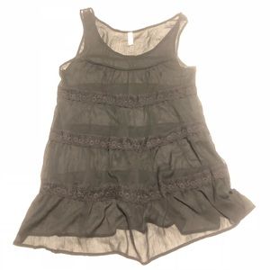 Black Sheer Chiffon and Lace Tunic Length Tank Top